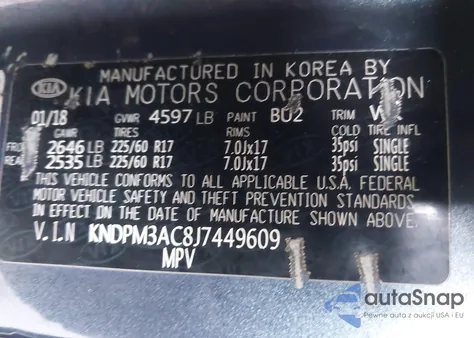 2018 Kia Sportage Lx z USA, uszkodzony, nr VIN KNDPM3AC8J7449609